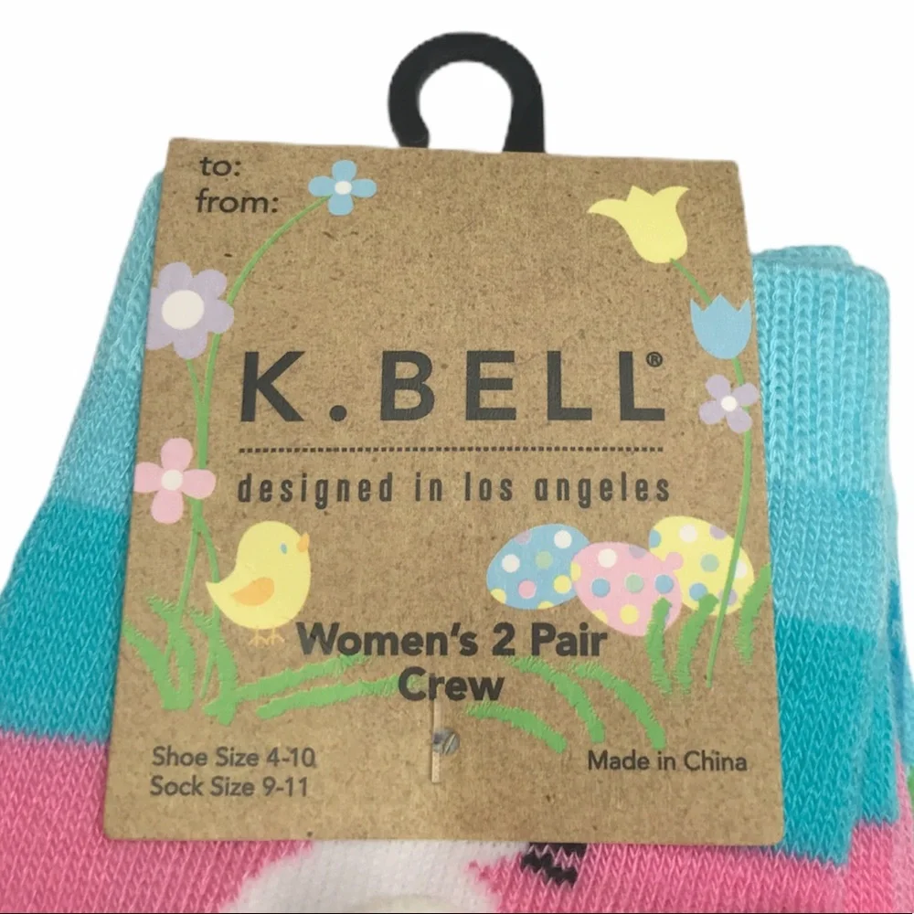 K. Bell Bunny Socks, 2 Pairs, Pink, Purple